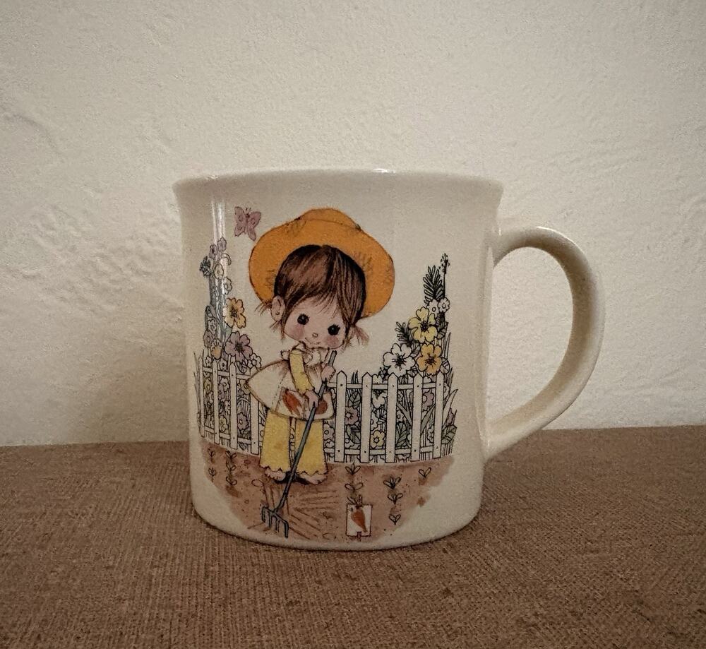 Vintage Otagiri Mug Girl in the Garden Ceramic Coffee Cup Gibson Greeting Japan